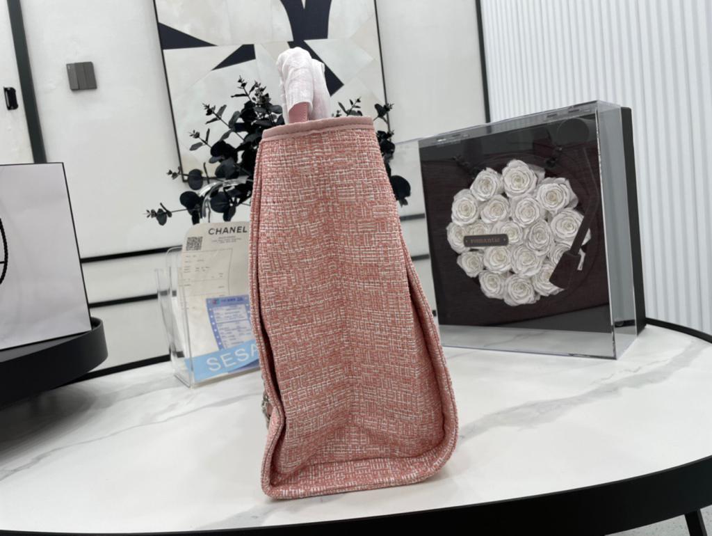 Ch**el Deauville Tote Bag 14.9in/ 38cm Pink Silver-Hardware For Women A66941