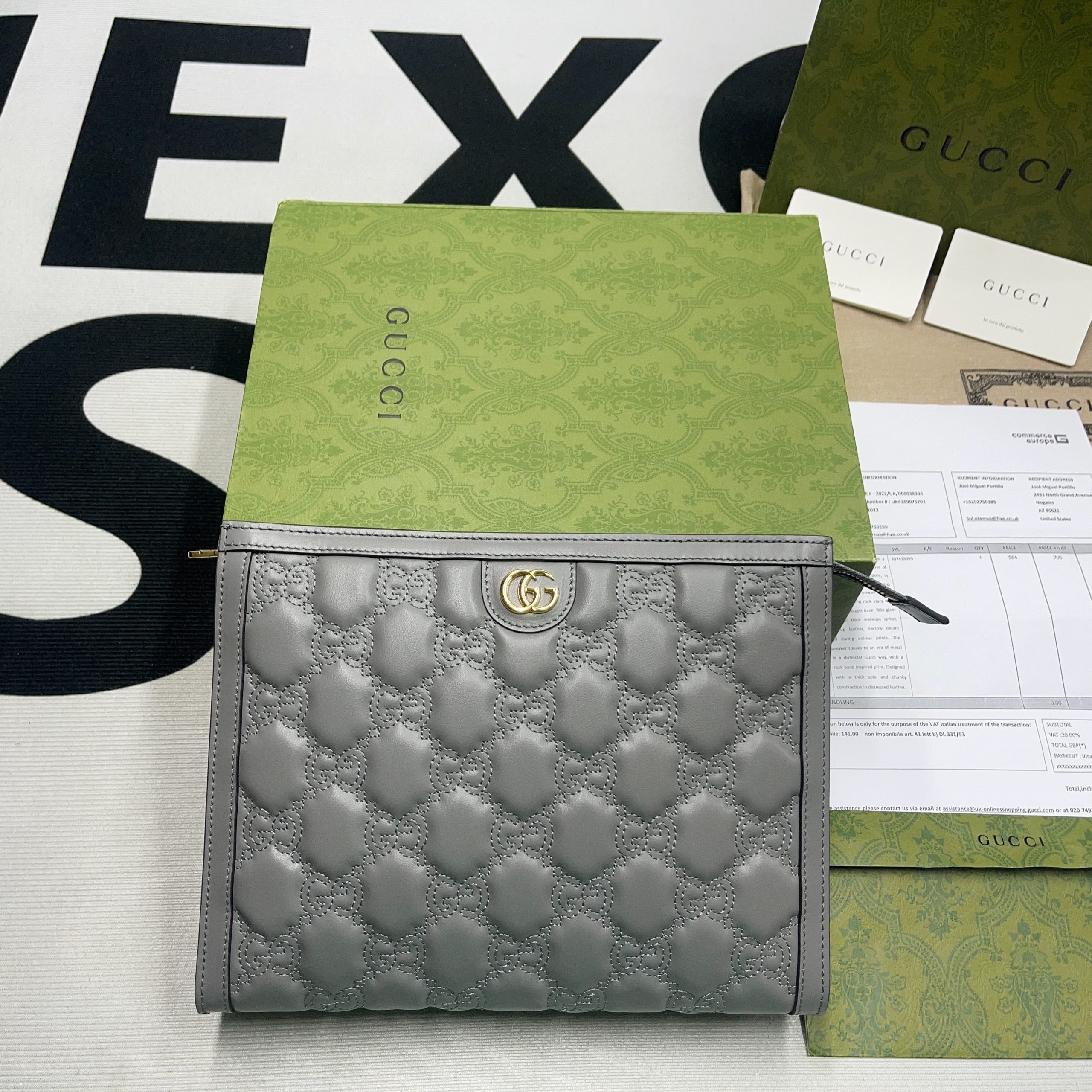 Gvc*1 GG Matelassé Pouch Black/Brown/ Grey For Women‎ 723780 UM8IG 1000 10.6 in/ 27 cm