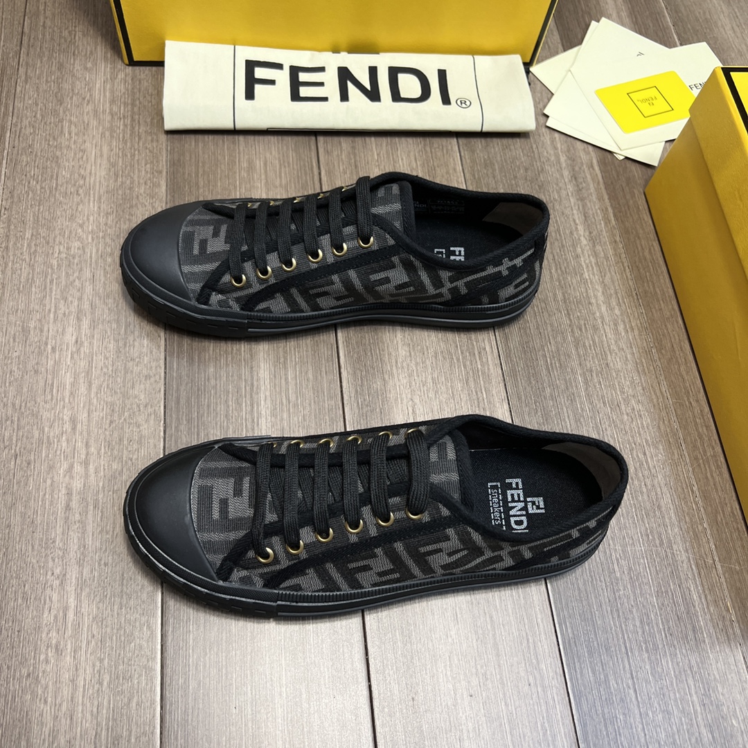 F**di FD Domino Fabric Low-Tops Sneakers Black For Men 7E1553AJZXF13I8