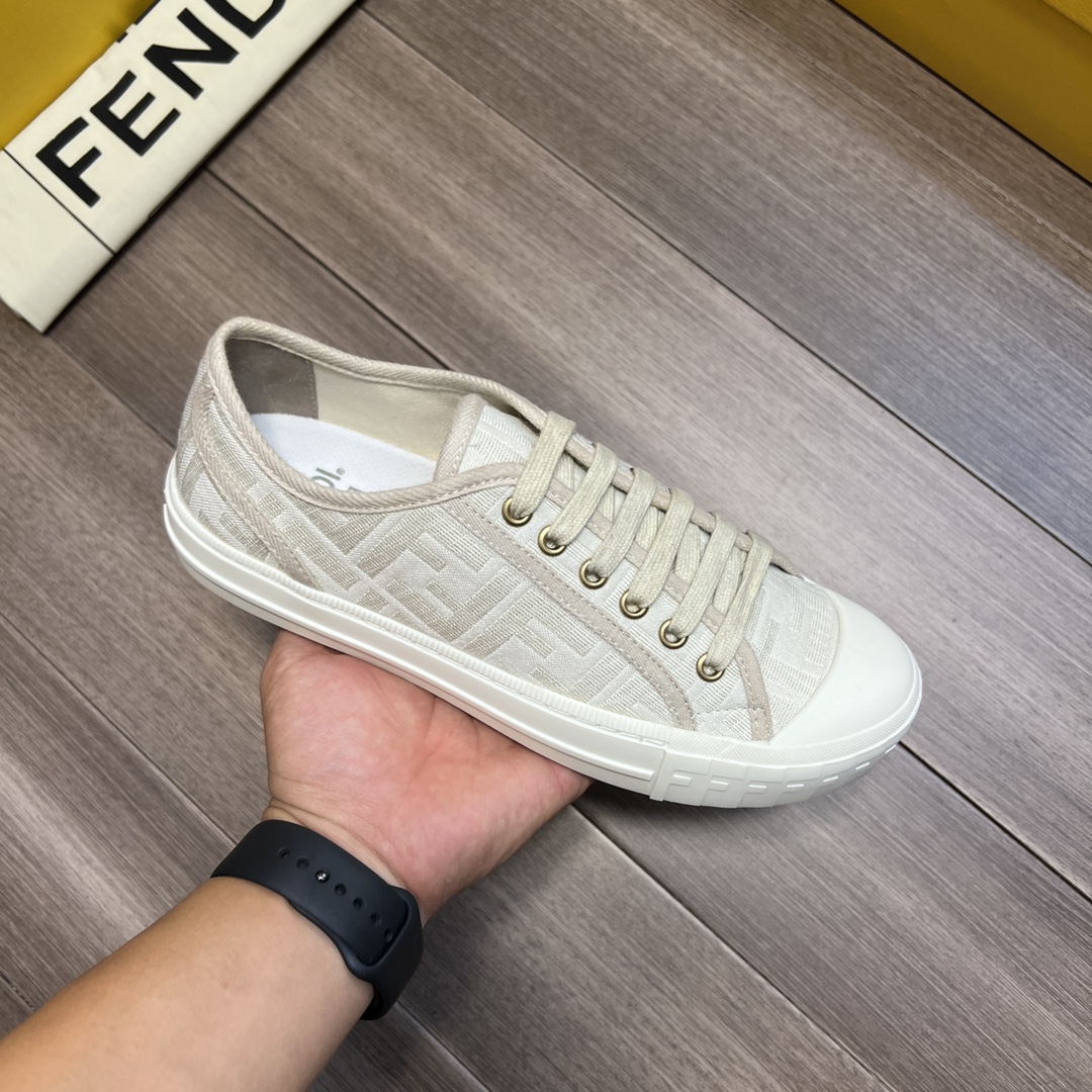 F**di FD Domino Fabric Low-Tops Sneakers White For Men 7E1553AK1PF1GQF