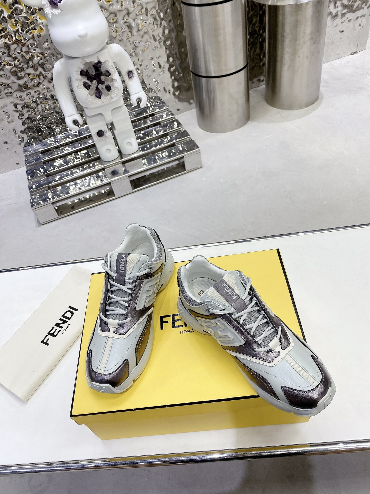 F**di FD F**di Faster Low-Tops Sneakers Grey For Men 7E1555AKX4F1ICJ