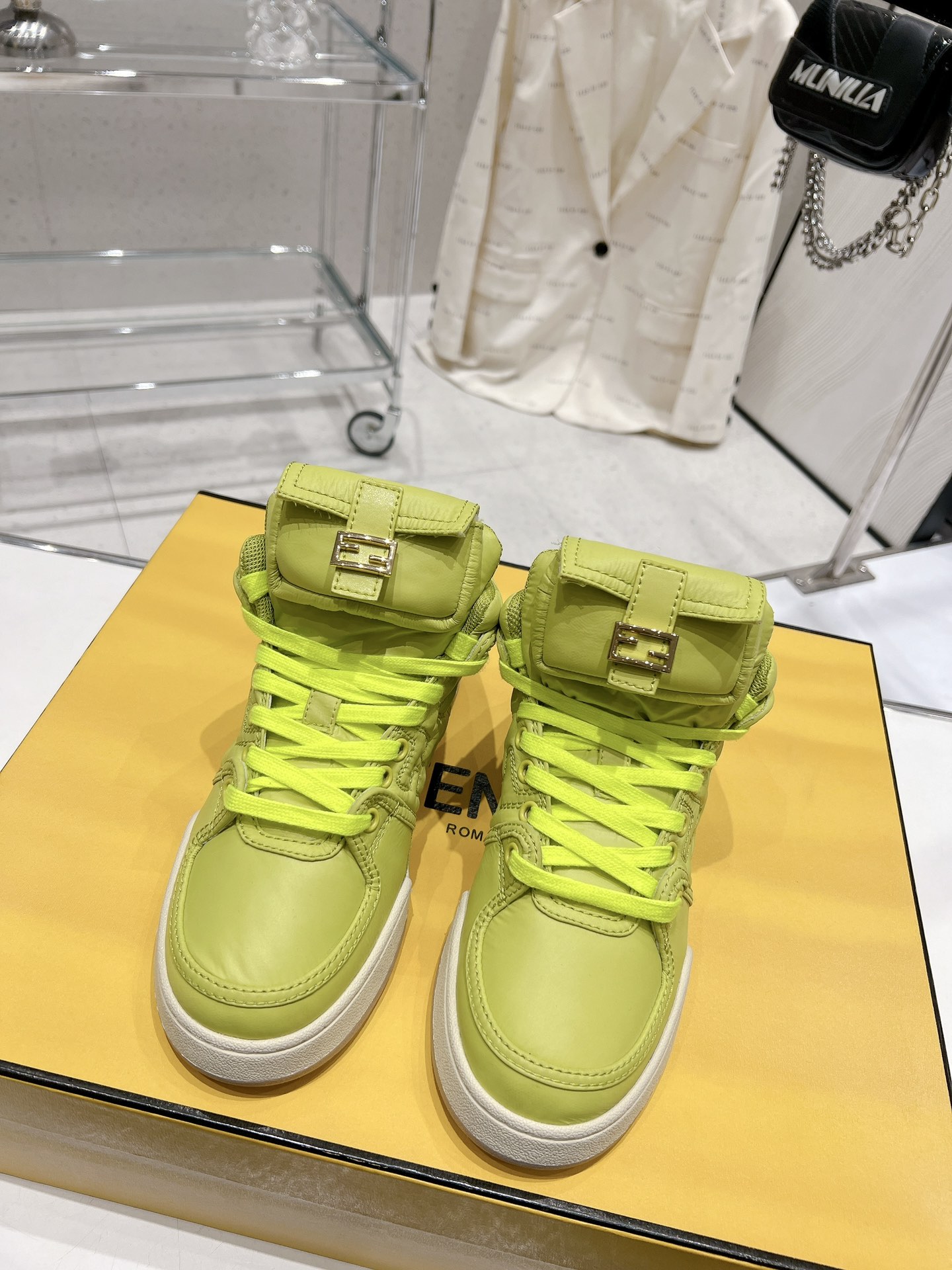 FD F**di Match Lace-Up High-Top Sneakers Green For Women