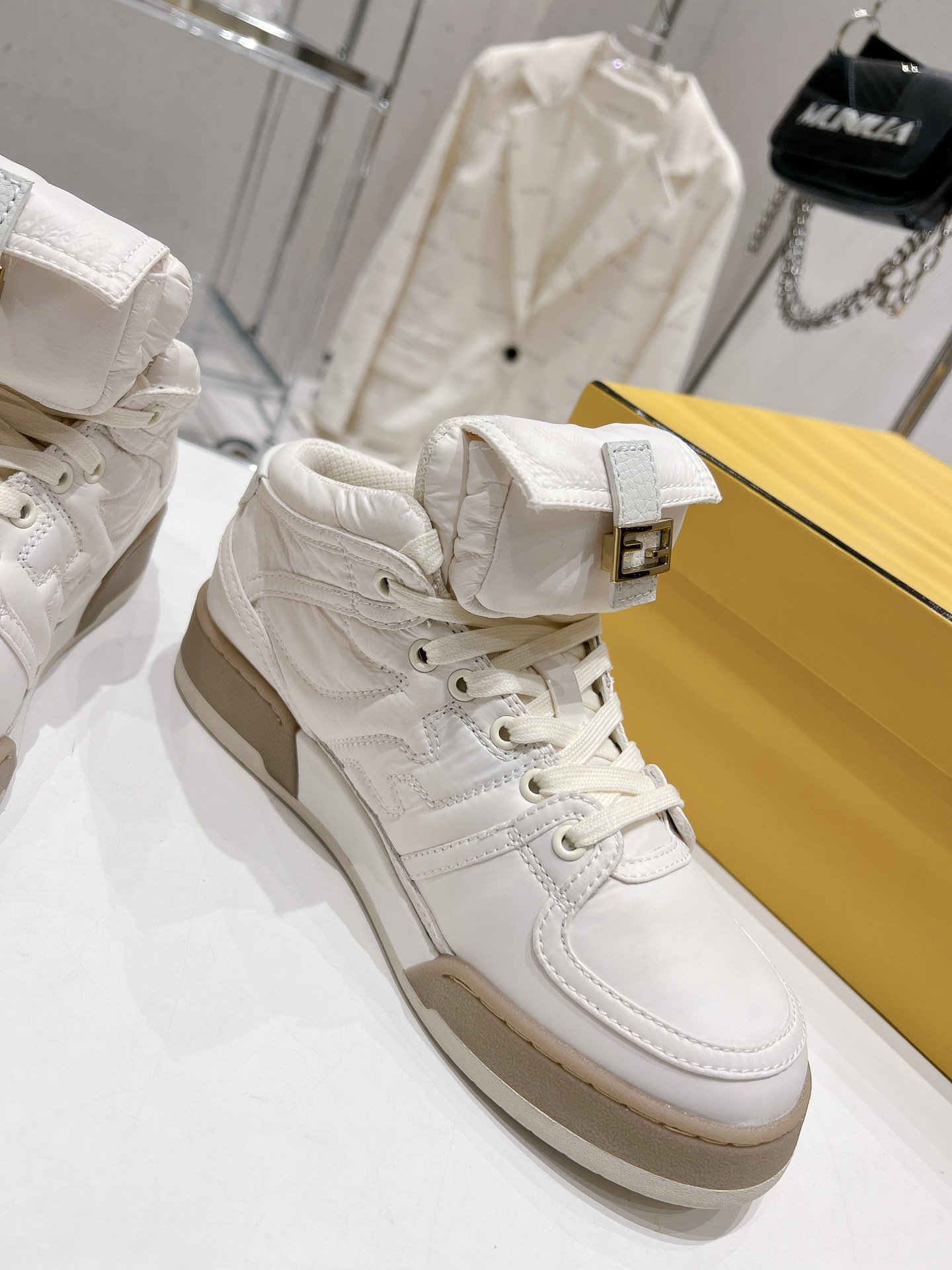 FD F**di Match Lace-Up High-Top Sneakers White For Women