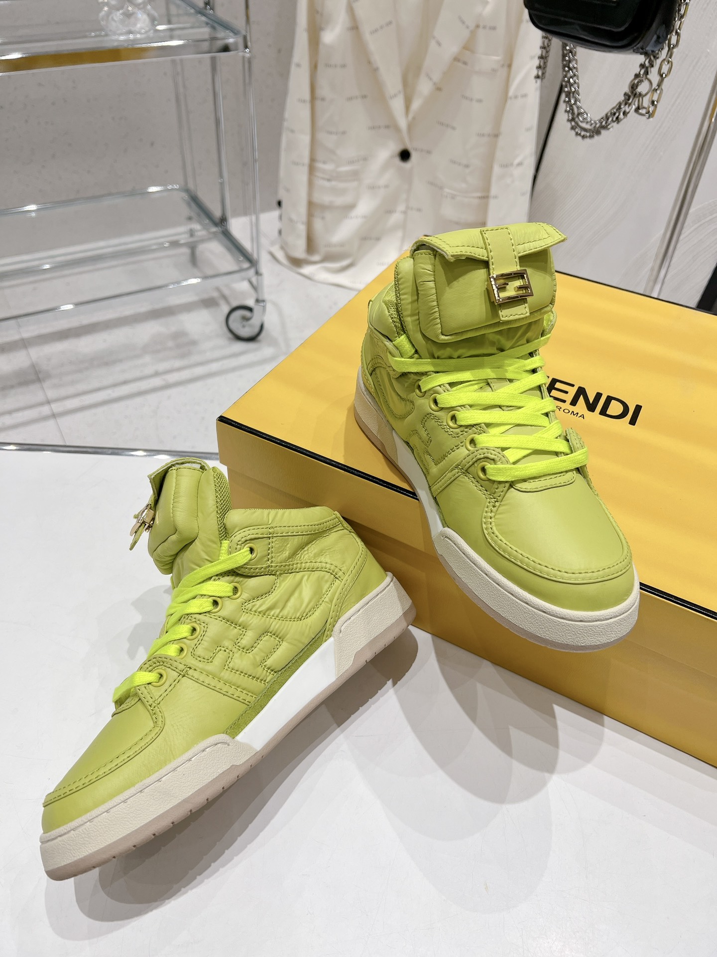 FD F**di Match Lace-Up High-Top Sneakers Green For Women