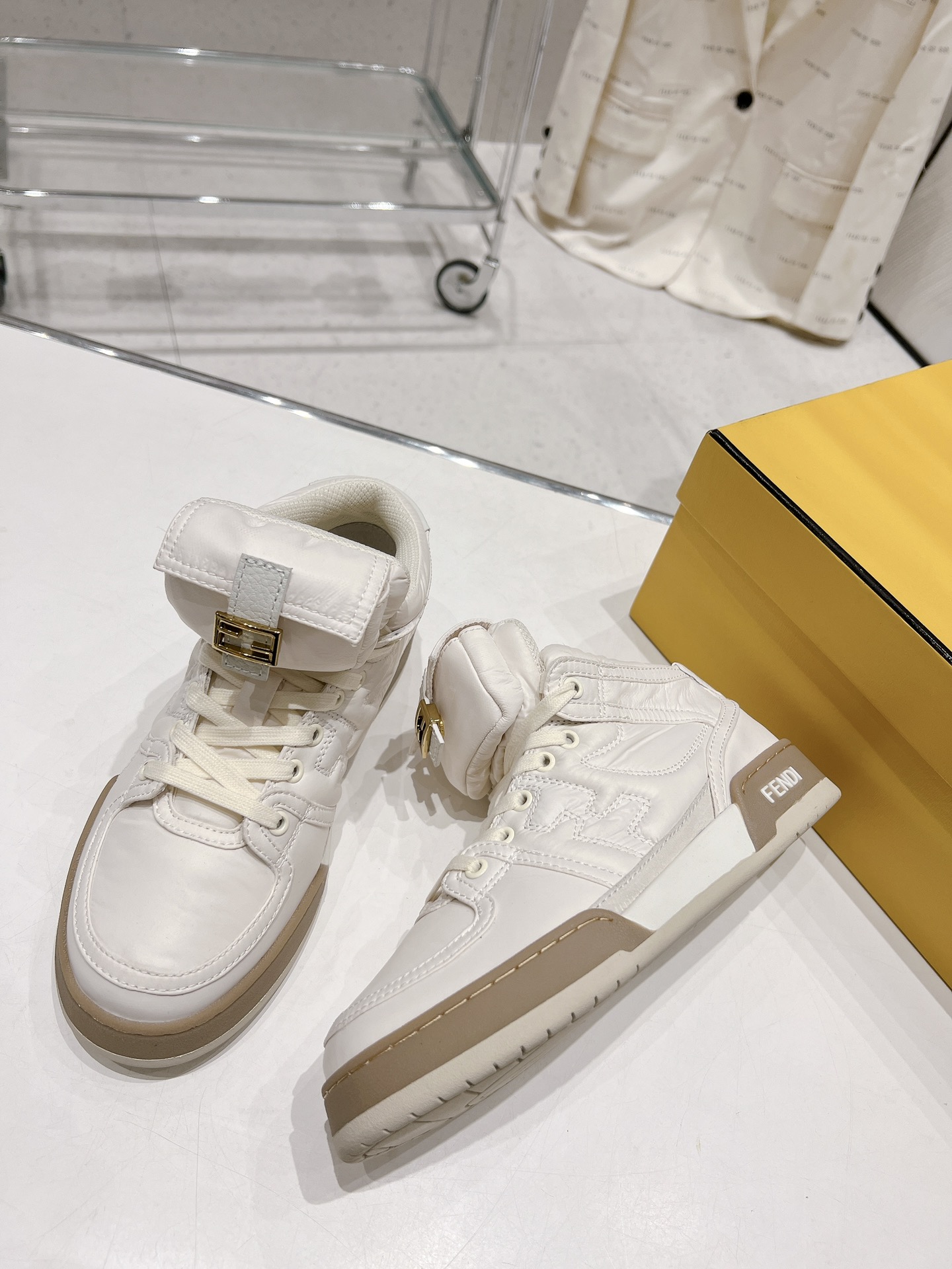 FD F**di Match Lace-Up High-Top Sneakers White For Women