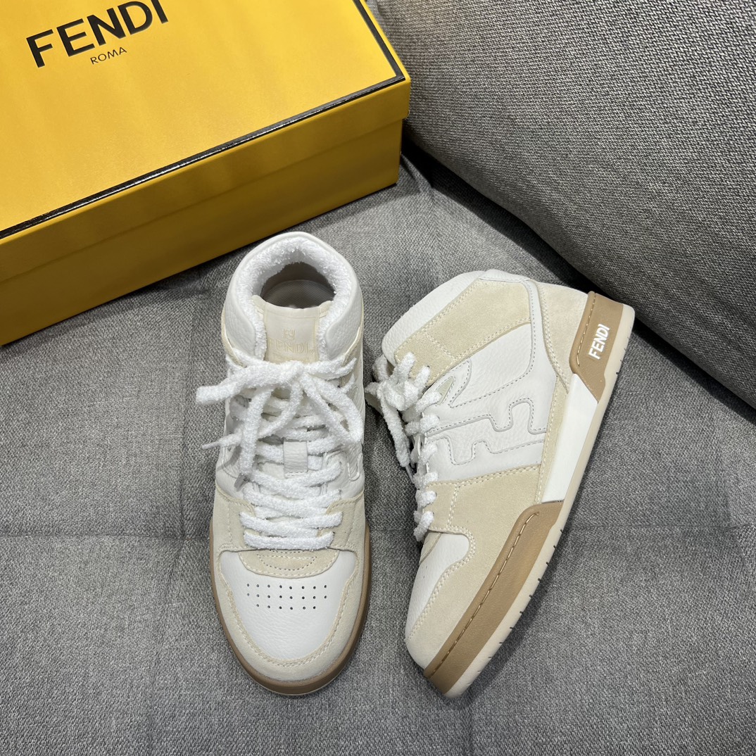 F**di FD F**di Match Lace-Up High-Tops Sneakers White For Men 8E8358AHH2F1FHS