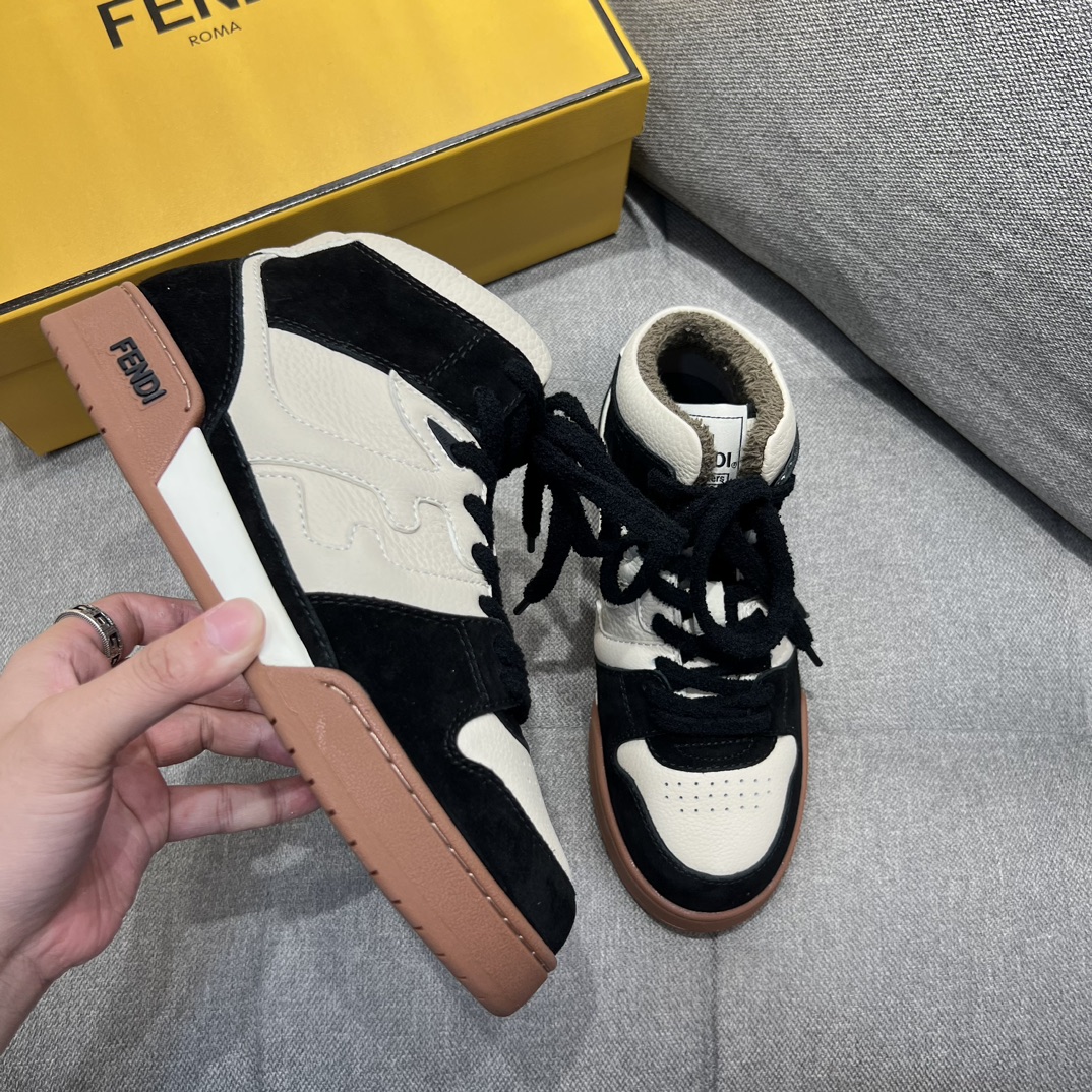 F**di FD F**di Match Lace-Up Hight-Tops Sneakers Black For Men 8E8358AHH2F1FZB