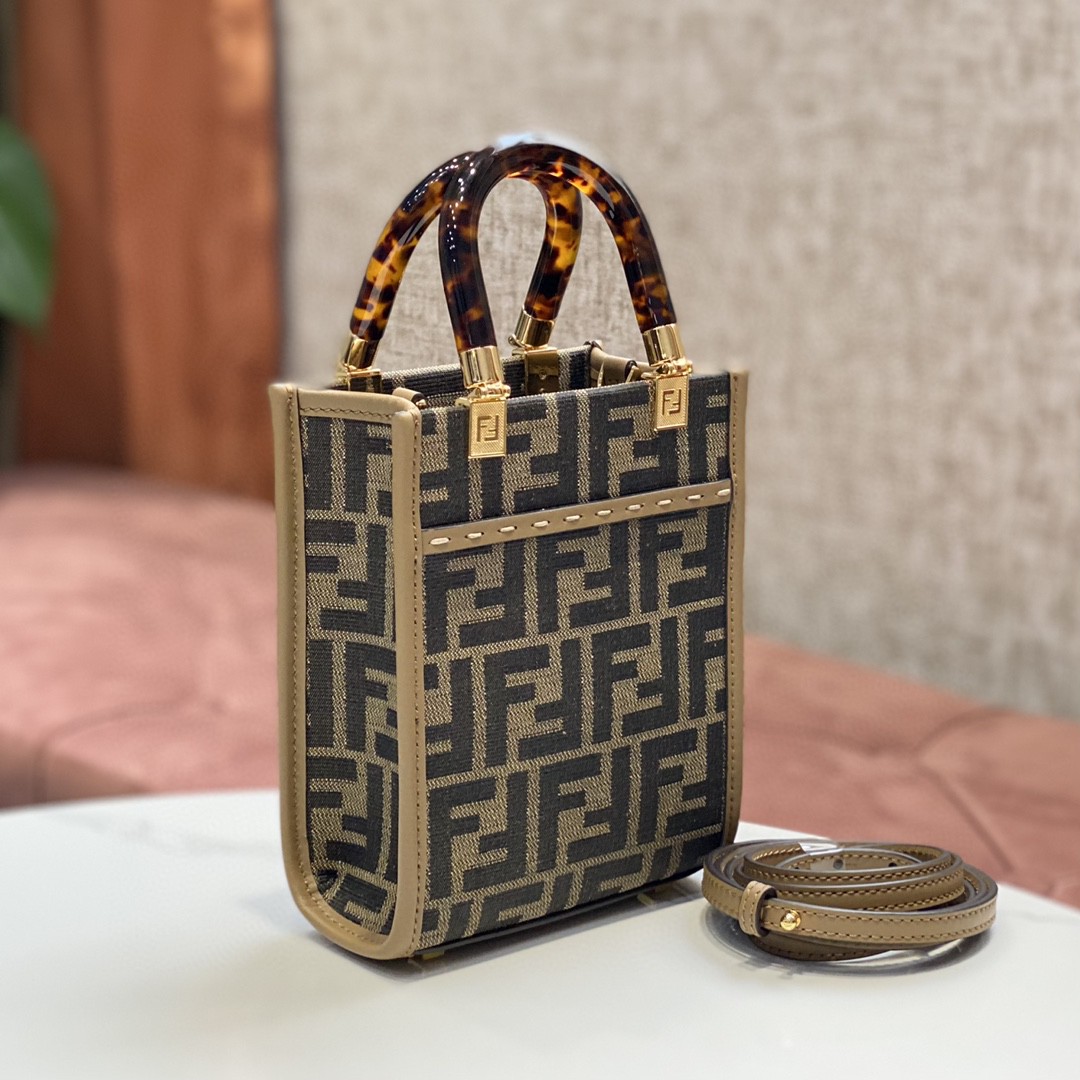 F**di FD Sunshine Mini Shopper Bag Brown For Women 7.1 in/ 18 cm