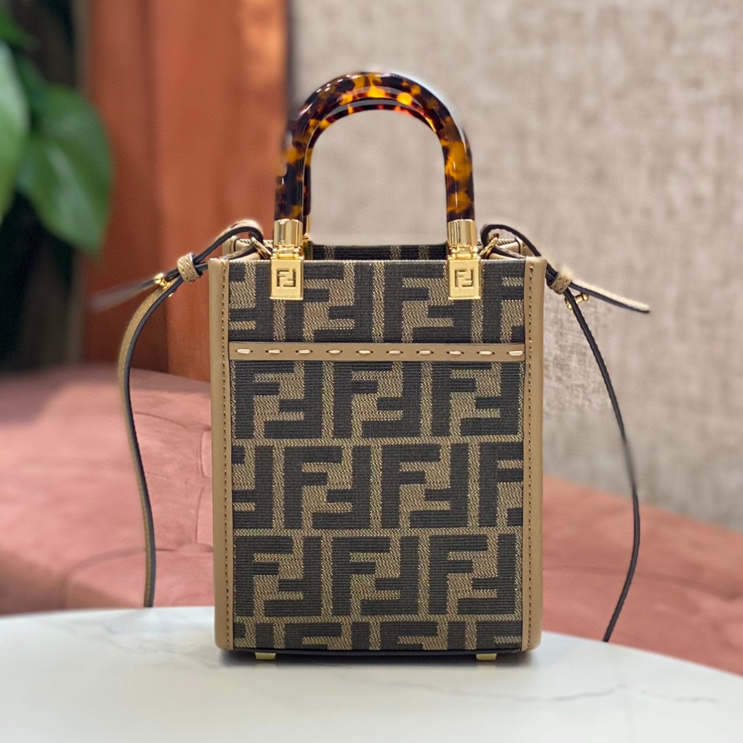 F**di FD Sunshine Mini Shopper Bag Brown For Women 7.1 in/ 18 cm