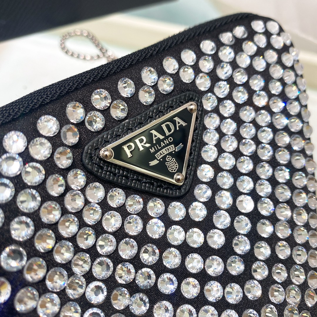 Pra*a Mini- Pouch With Artificial Crystals Bag Black For Women 3.9 in/ 10 cm 1NR005_2AWL_F0T7O