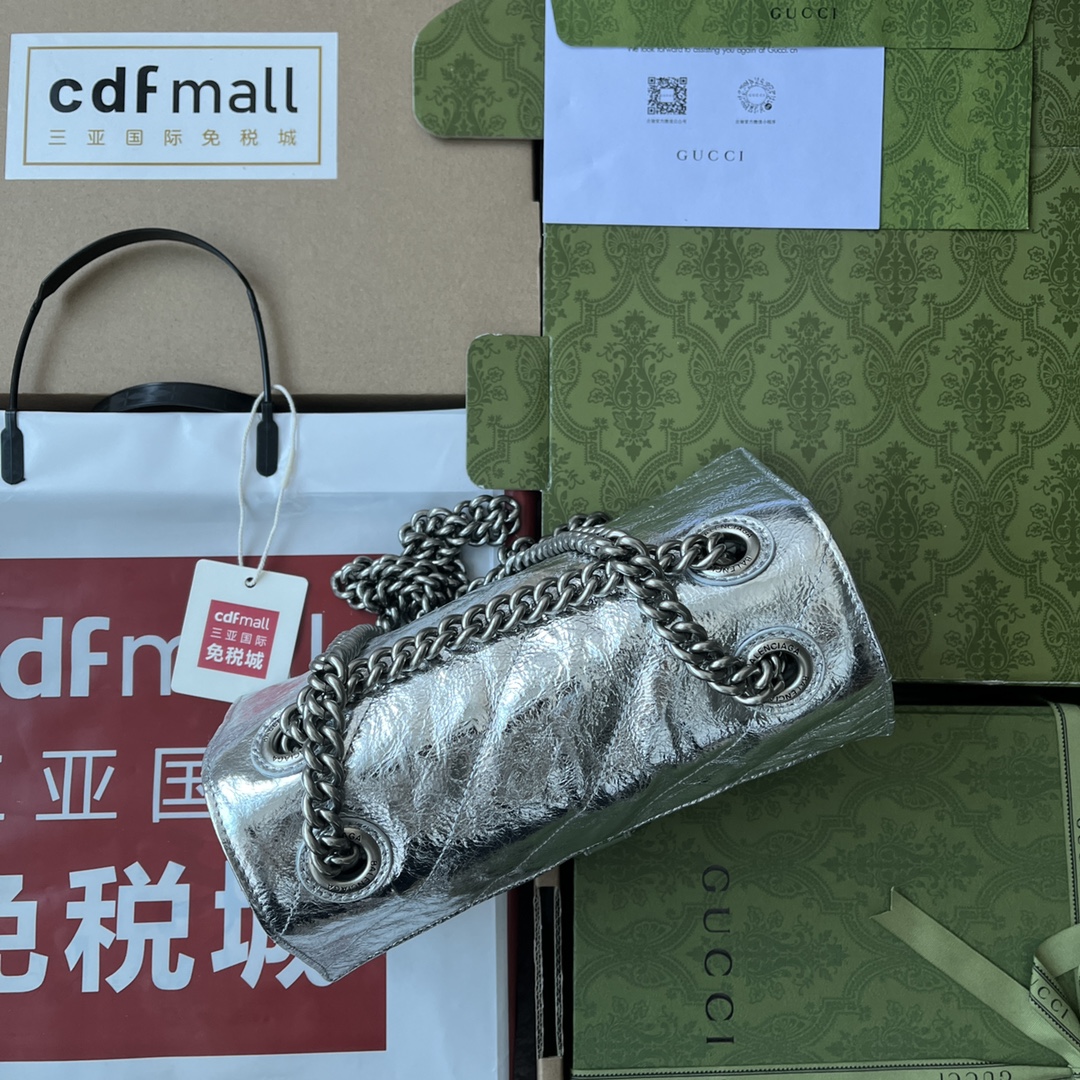 Ba1en*iaga Crush Small Chain Bag Black/Silver/White For Women‎ 9.8in/24.9cm 716351210IY1000