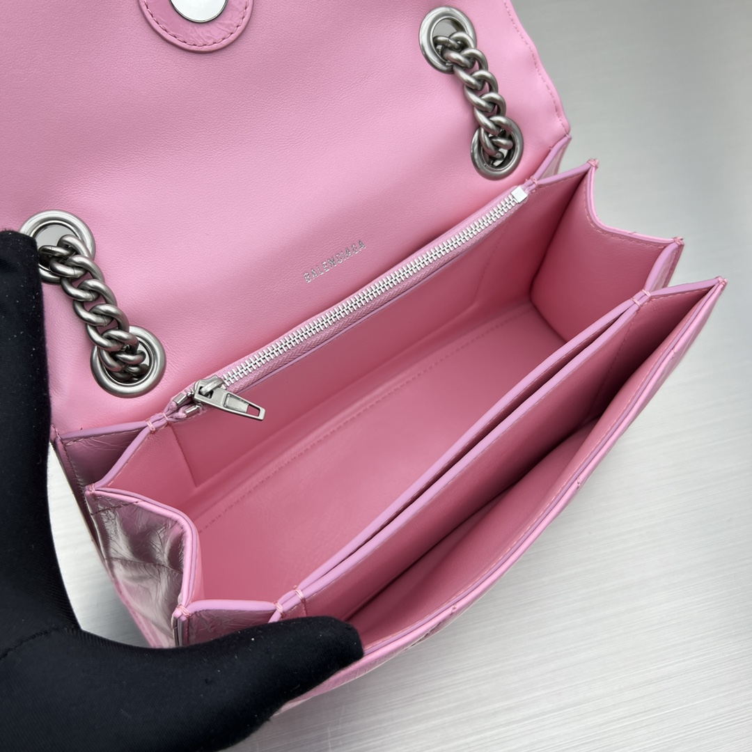 Ba1en*iaga Crush Small Chain Bag Black/Pink/Silver/White For Women‎ 9.8in/24.9cm 716351210J09001