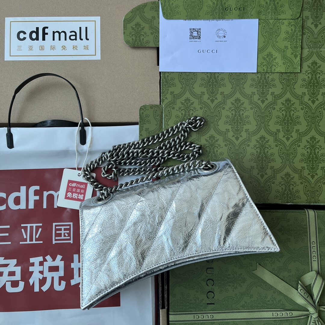 Ba1en*iaga Crush Small Chain Bag Black/Silver/White For Women‎ 9.8in/24.9cm 716351210IY1000