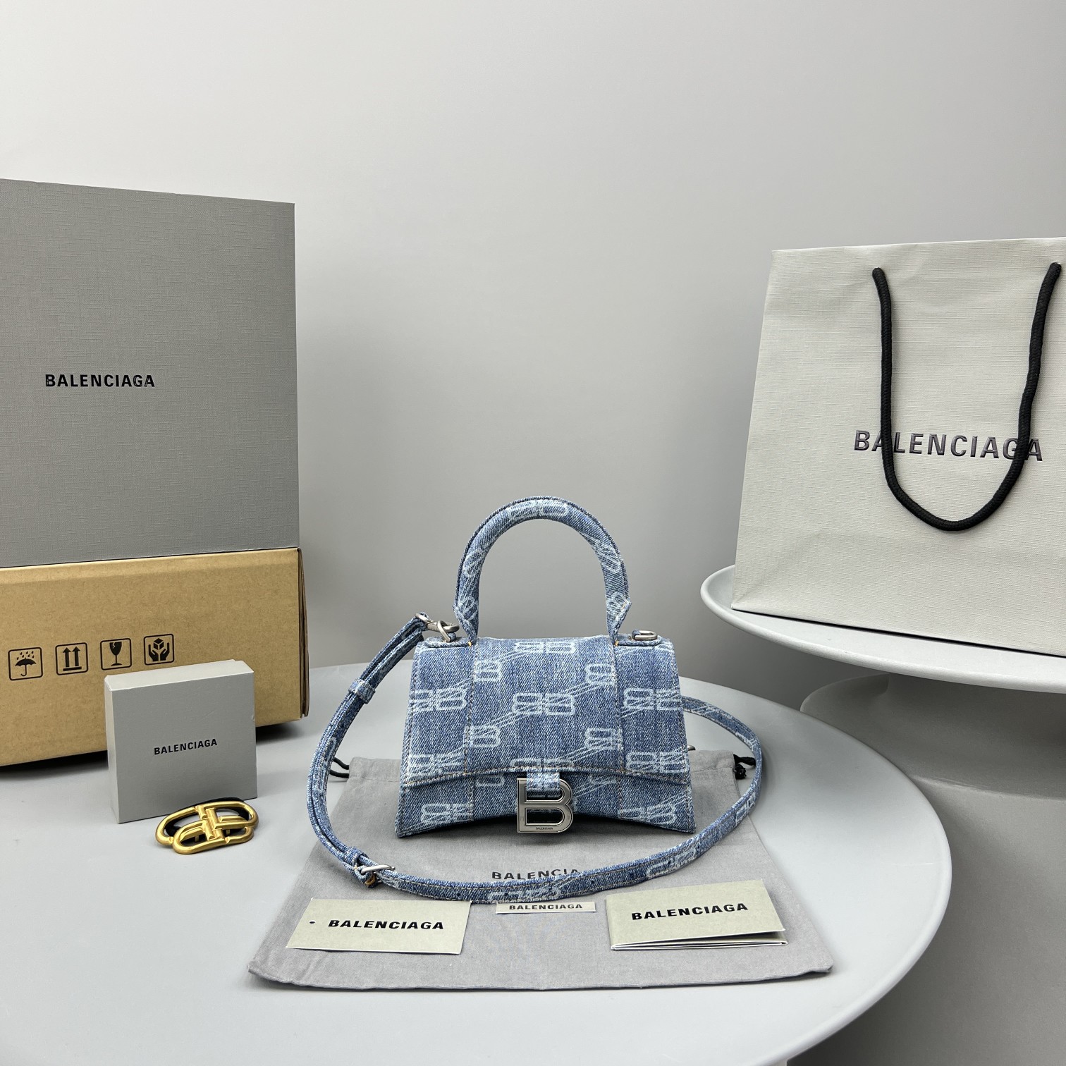 Ba1en*iaga Hourglass XS Handbag Pink/Blue For Women‎ 7.4in/18.8cm