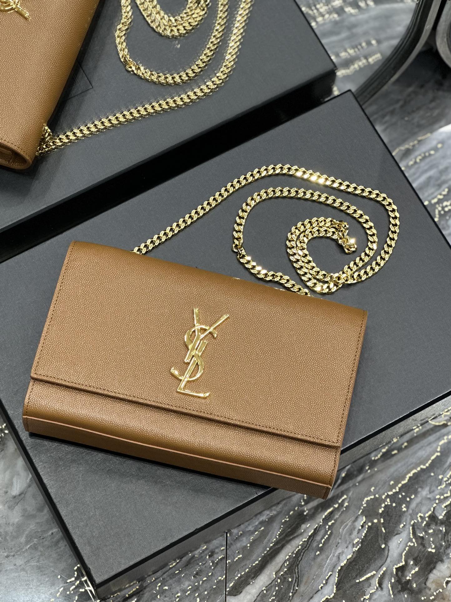 Sa1nt Lau*nt Kate Chain Bag Brown For Women‎ 9.4in/24cm