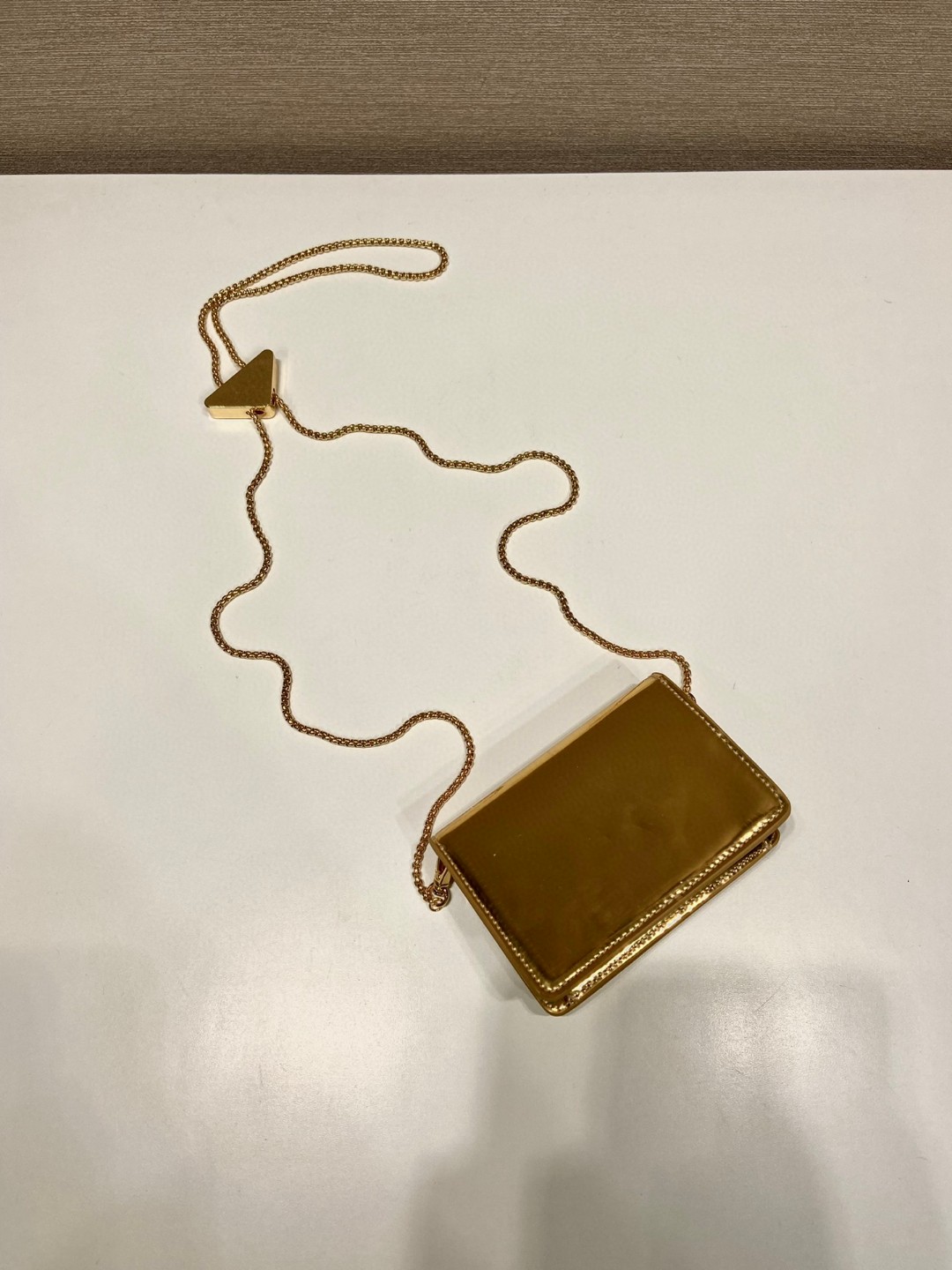 Pra*a Brushed Card Holder With Shoulder Strap Gold Tone/ Black For Women 4.5 in / 11.5 cm 1MR028_2CLE_F0522