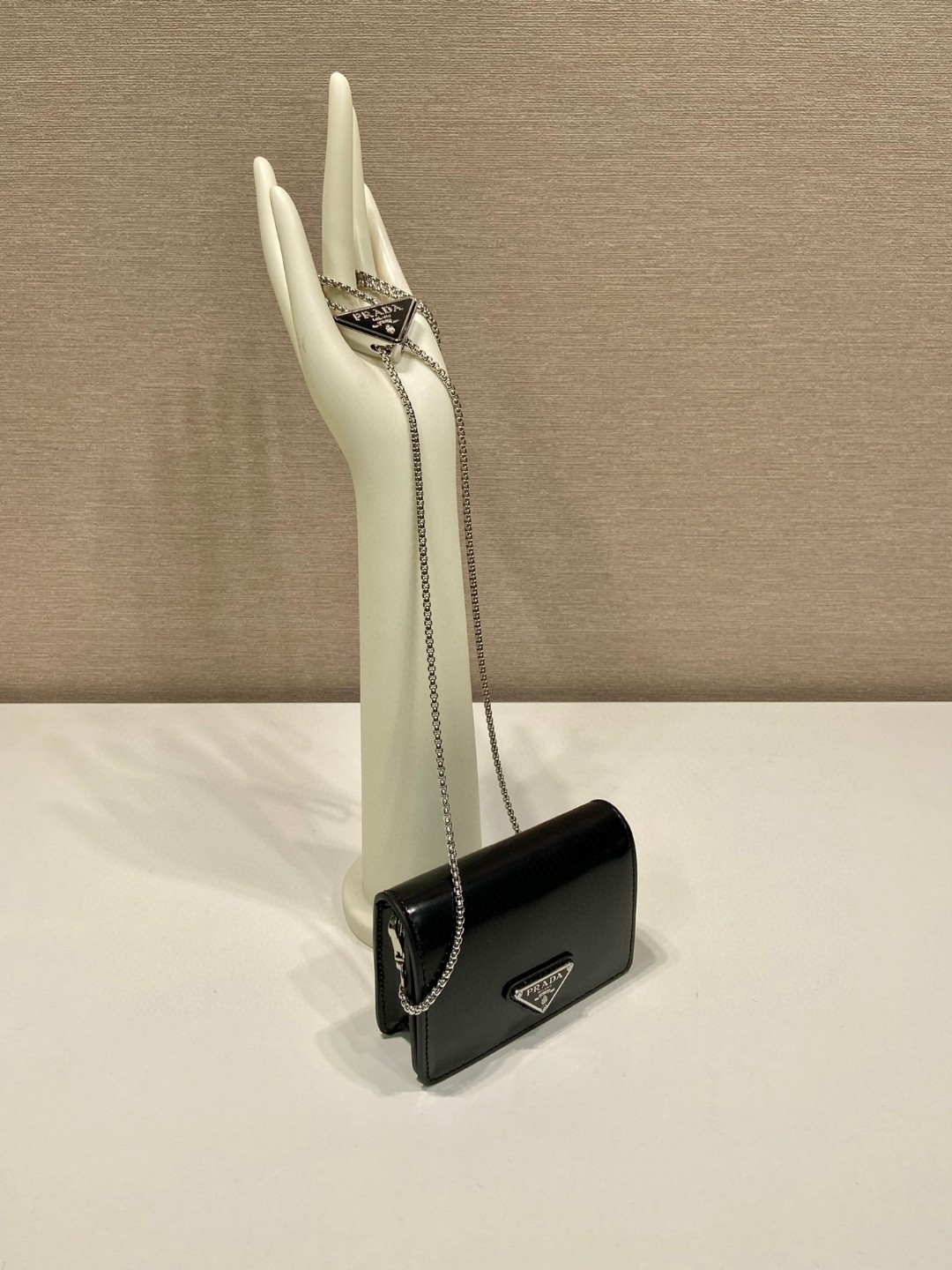 Pra*a Brushed Card Holder With Shoulder Strap Gold Tone/ Black For Women 4.5 in / 11.5 cm 1MR028_2CLE_F0522