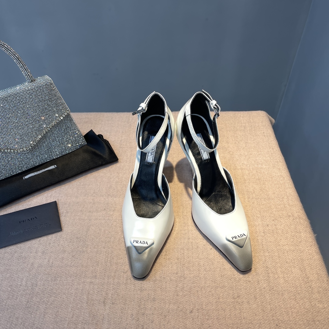 Pra*a Brushed Pumps White For Women 3.7 in/ 9.5cm