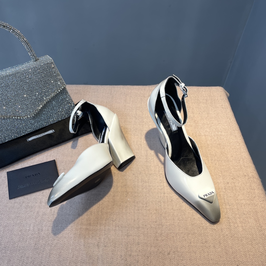 Pra*a Brushed Pumps White For Women 3.7 in/ 9.5cm