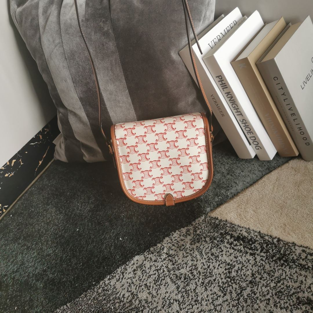 Ce1i*e Mini Besace In Triomphe Canvas White And Red For Women‎ 6in/15cm