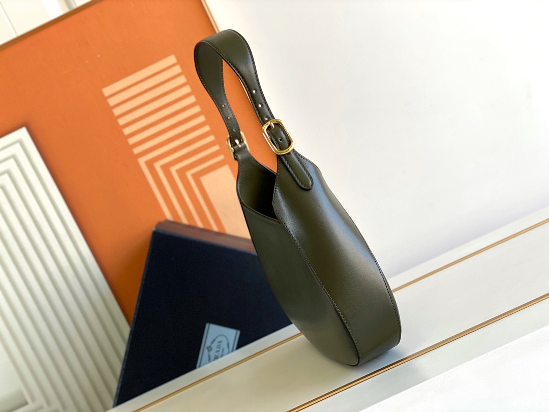 Pra*a Cleo Brushed Shoulder Bag Brown/Green Khaki For Women 10.6 in / 27 cm