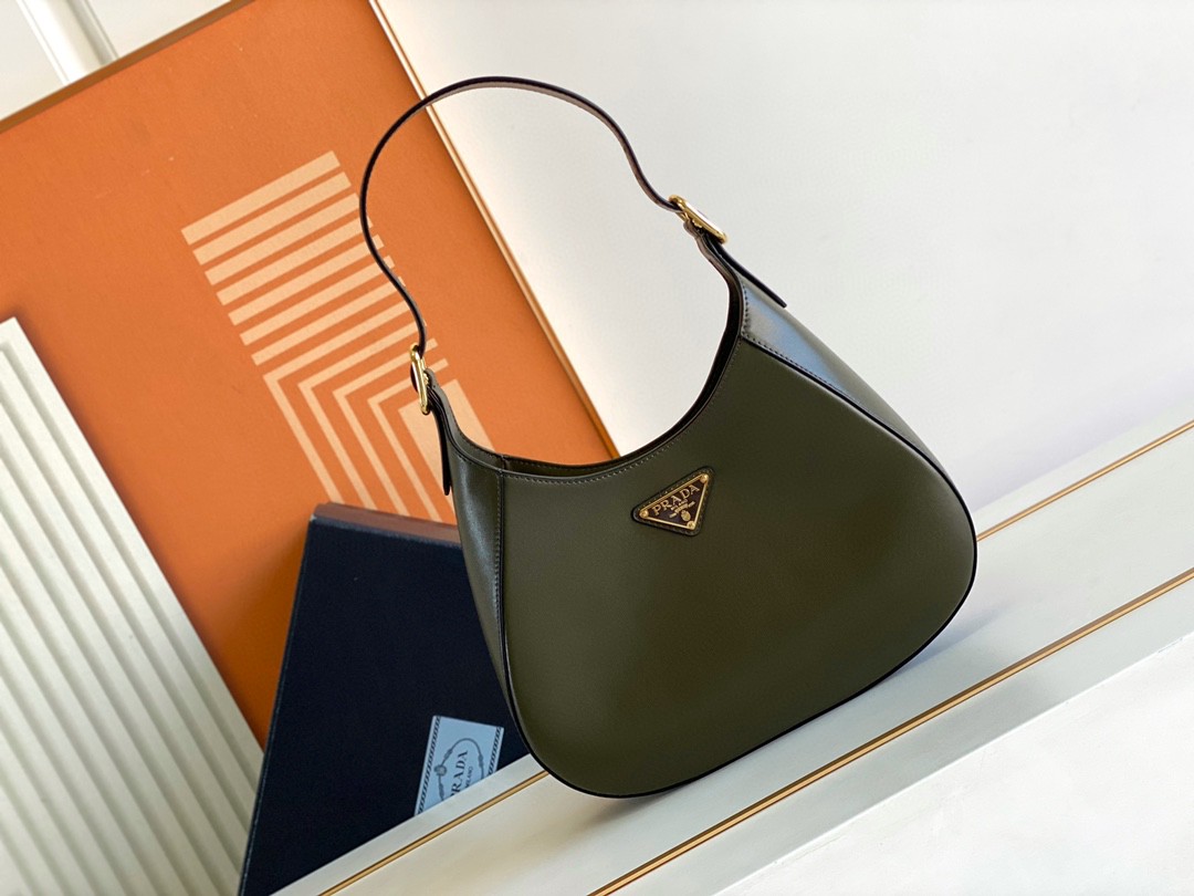 Pra*a Cleo Brushed Shoulder Bag Brown/Green Khaki For Women 10.6 in / 27 cm