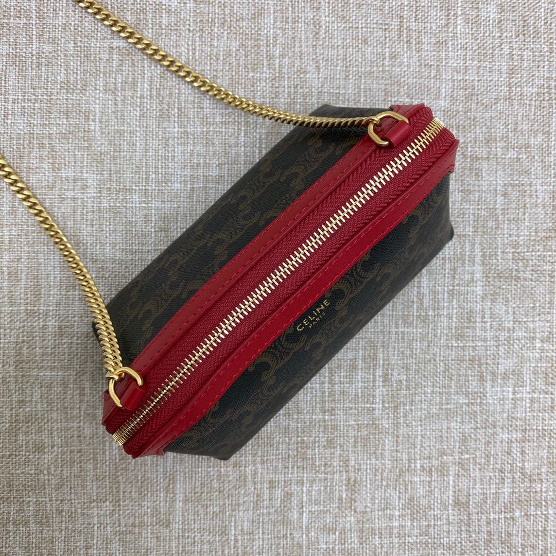 Ce1i*e Clutch With Chain In Triomphe Canvas White/Red For Women‎ 6in/16cm 10E382CBX.01BC