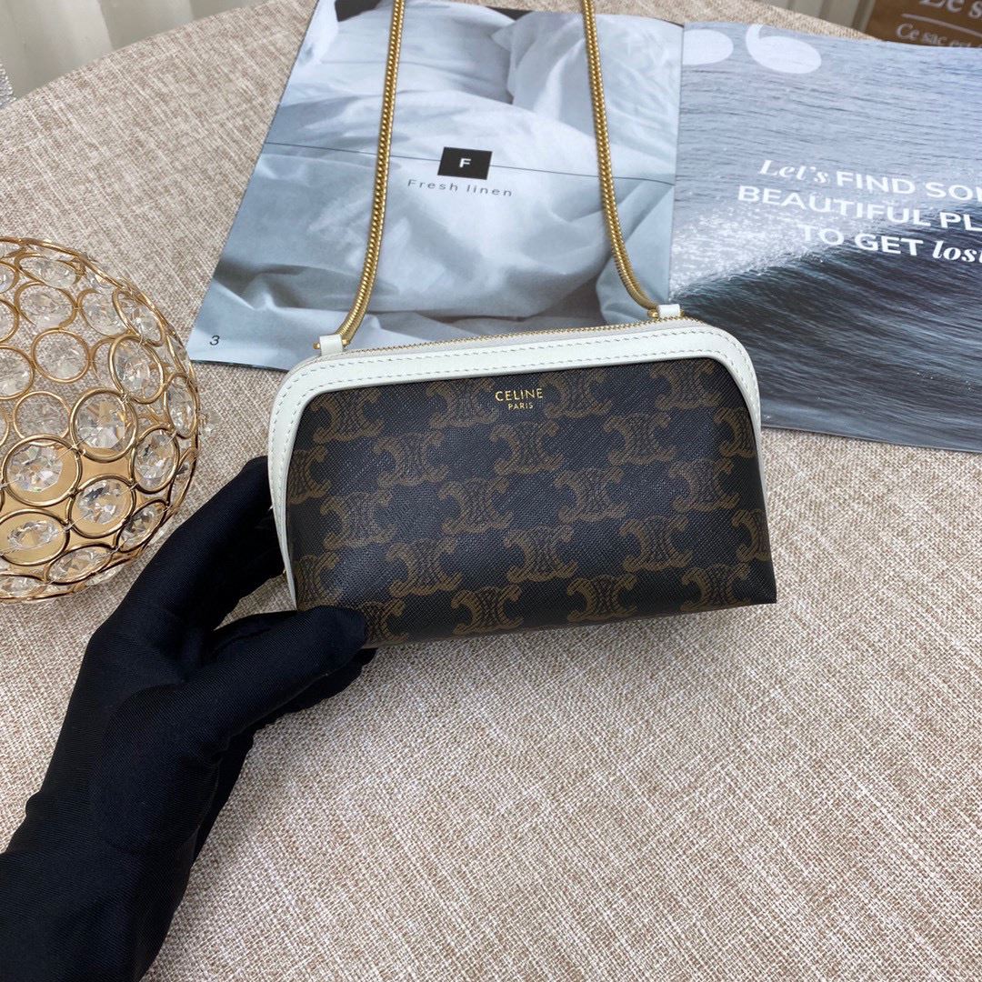 Ce1i*e Clutch With Chain In Triomphe Canvas White/Red For Women‎ 6in/16cm 10E382CBX.01BC