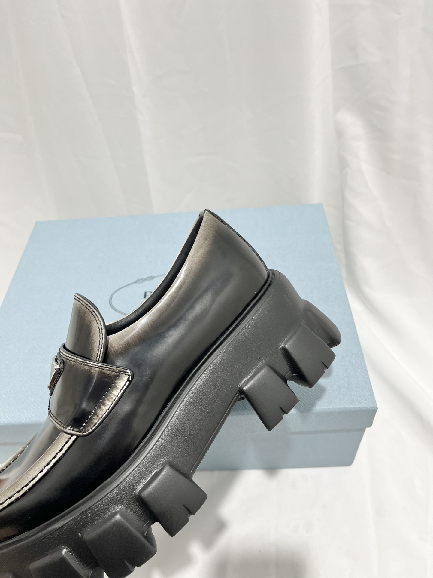 Pra*a Monolith Ombré Brushed Loafers Light Black For Women 2.1 in/ 5.5cm