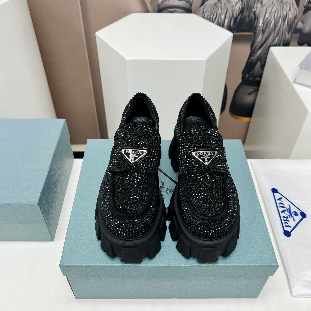 Pra*a Monolith Ombré Brushed Loafers With Crystal Black For Women 2.1 in/ 5.5cm