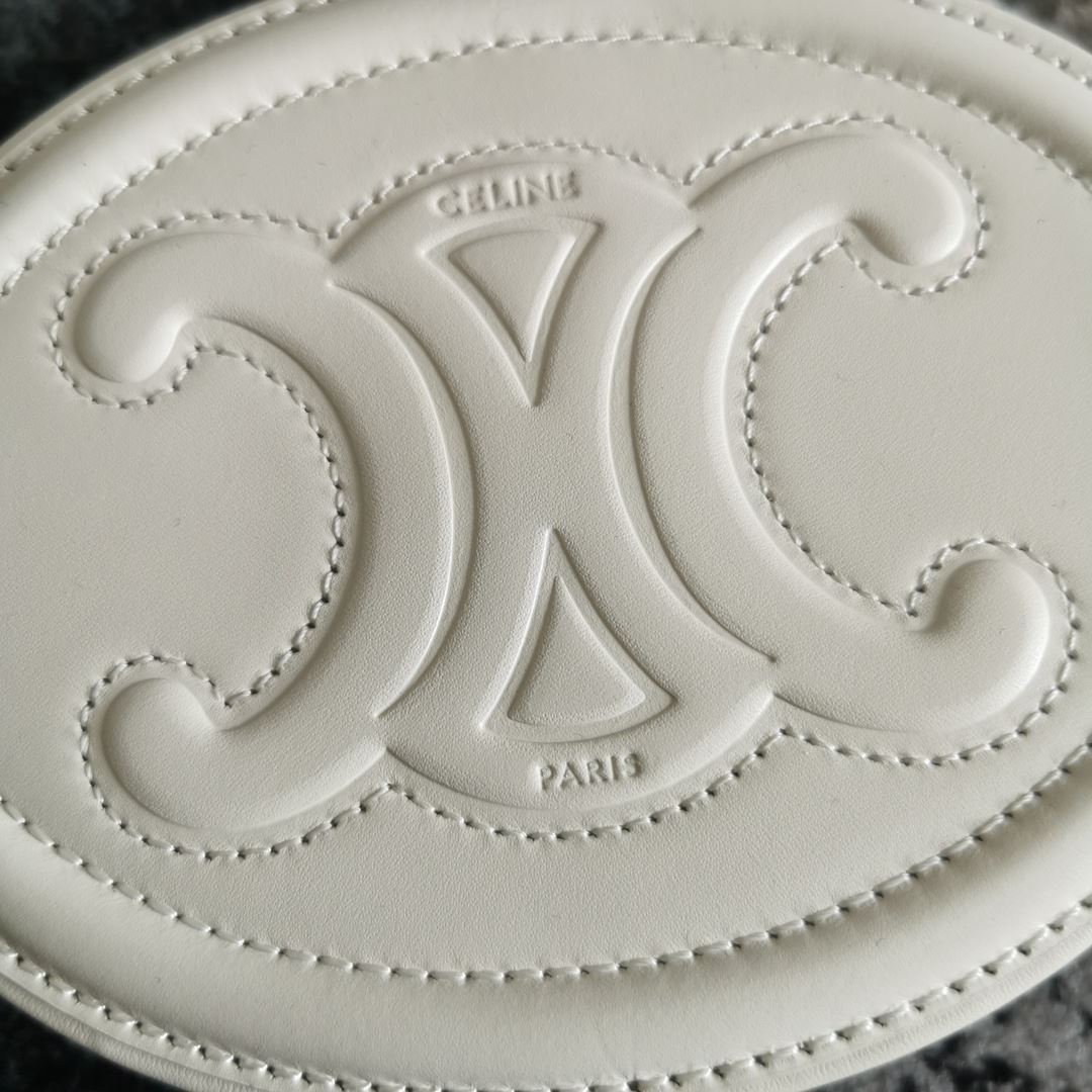 Ce1i*e Oval Bag Cuir Triomphe In Smooth Black/White/Brown For Women‎ 8in/20cm 198603DXC.38NO