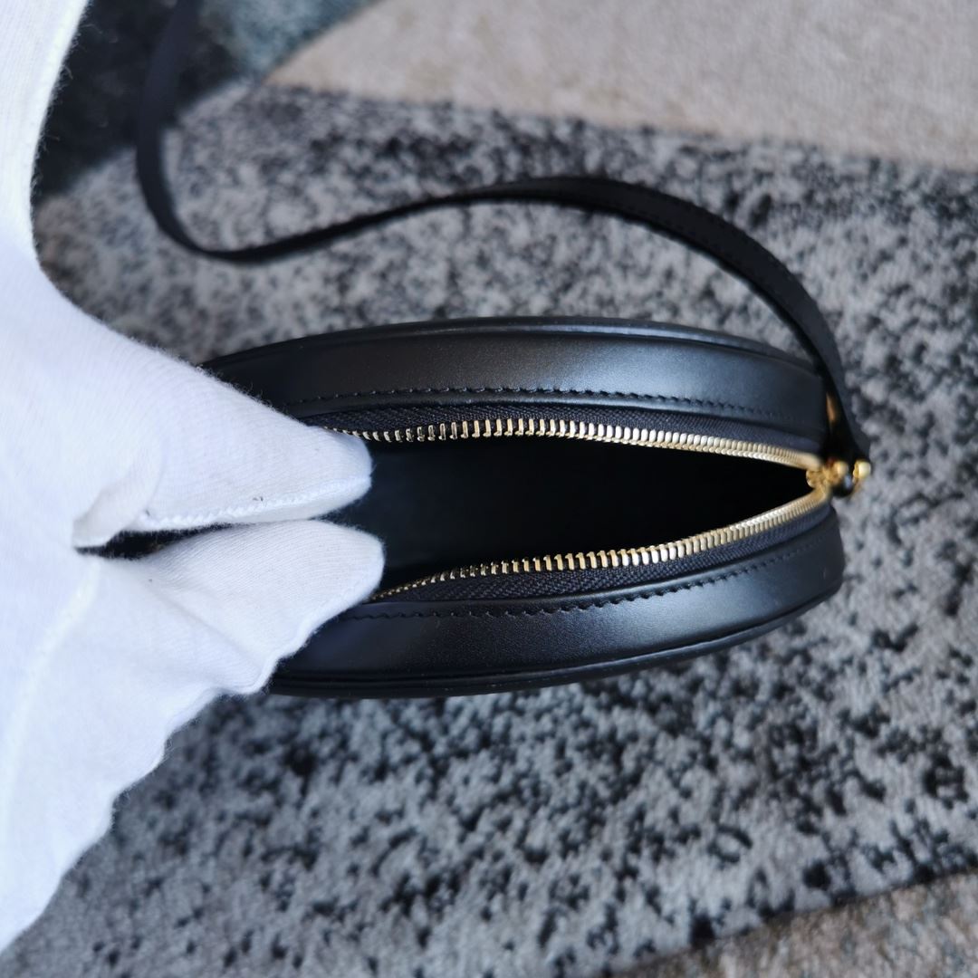 Ce1i*e Oval Bag Cuir Triomphe In Smooth Black/White/Brown For Women‎ 8in/20cm 198603DXC.38NO