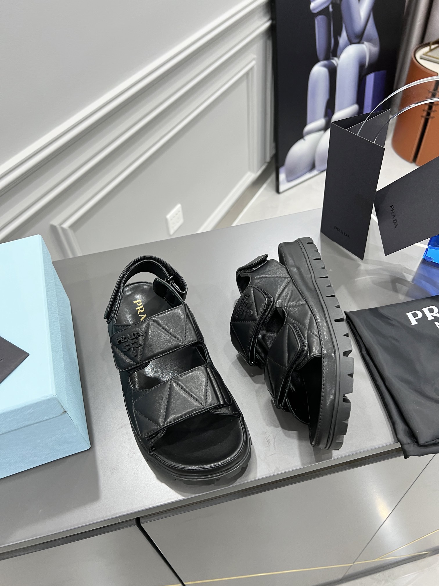 Pra*a Padded Nappa Sandals Black For Women 0.8 in/ 2cm 1X721M_038_F0002_F_020