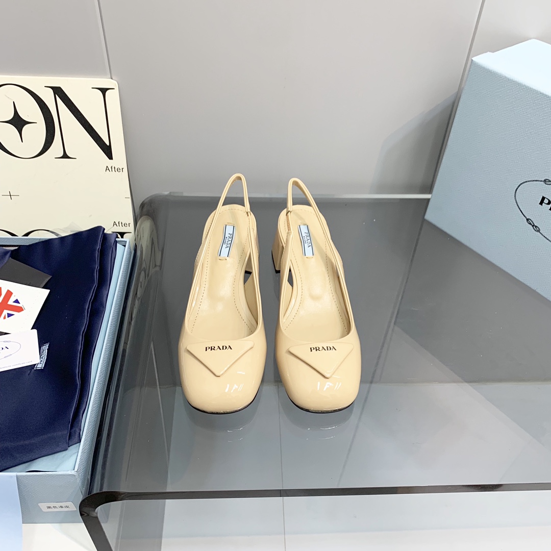 Pra*a Patent Slingback Pumps Beige For Women 2.1 in/ 5.5 cm