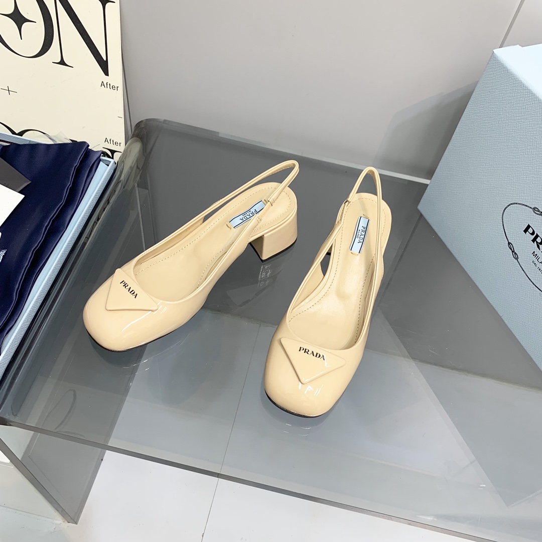 Pra*a Patent Slingback Pumps Beige For Women 2.1 in/ 5.5 cm