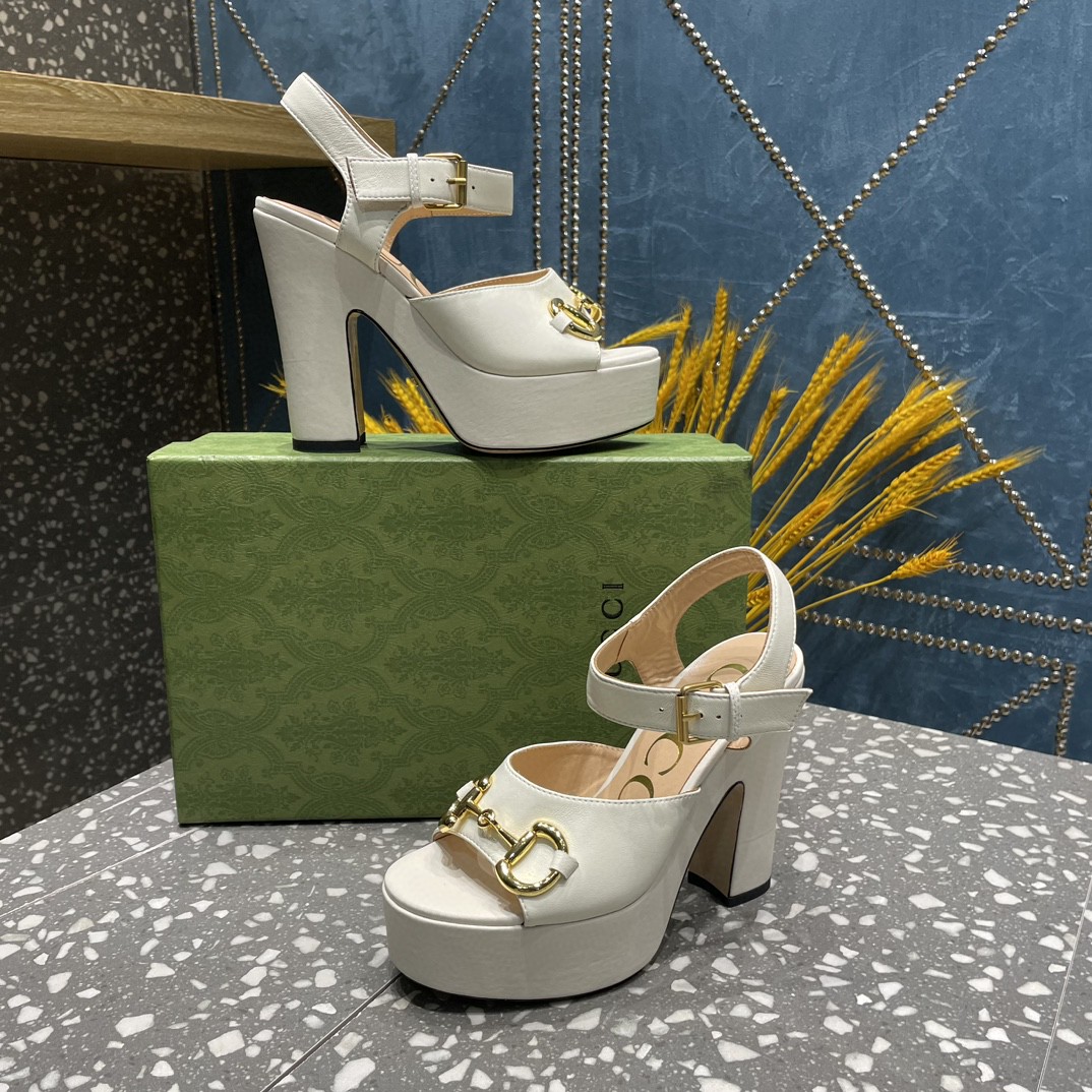 Gvc*1 Platform Sandal With Horsebit White For Women 674776 BKO00 9049