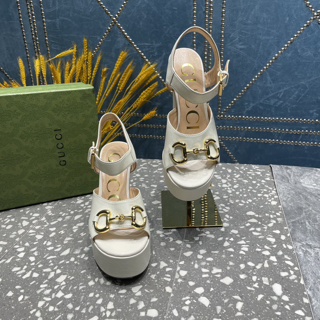 Gvc*1 Platform Sandal With Horsebit White For Women 674776 BKO00 9049