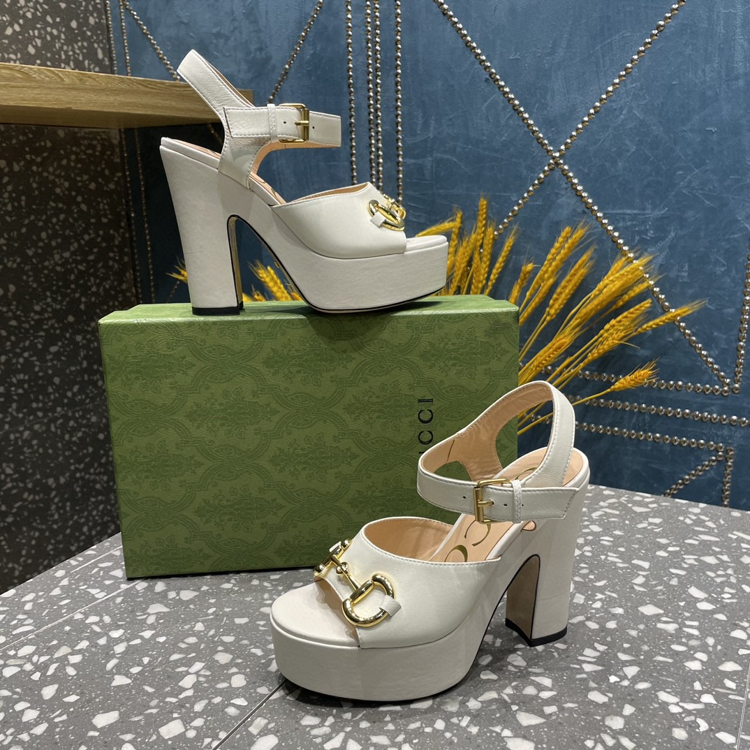 Gvc*1 Platform Sandal With Horsebit White For Women 674776 BKO00 9049