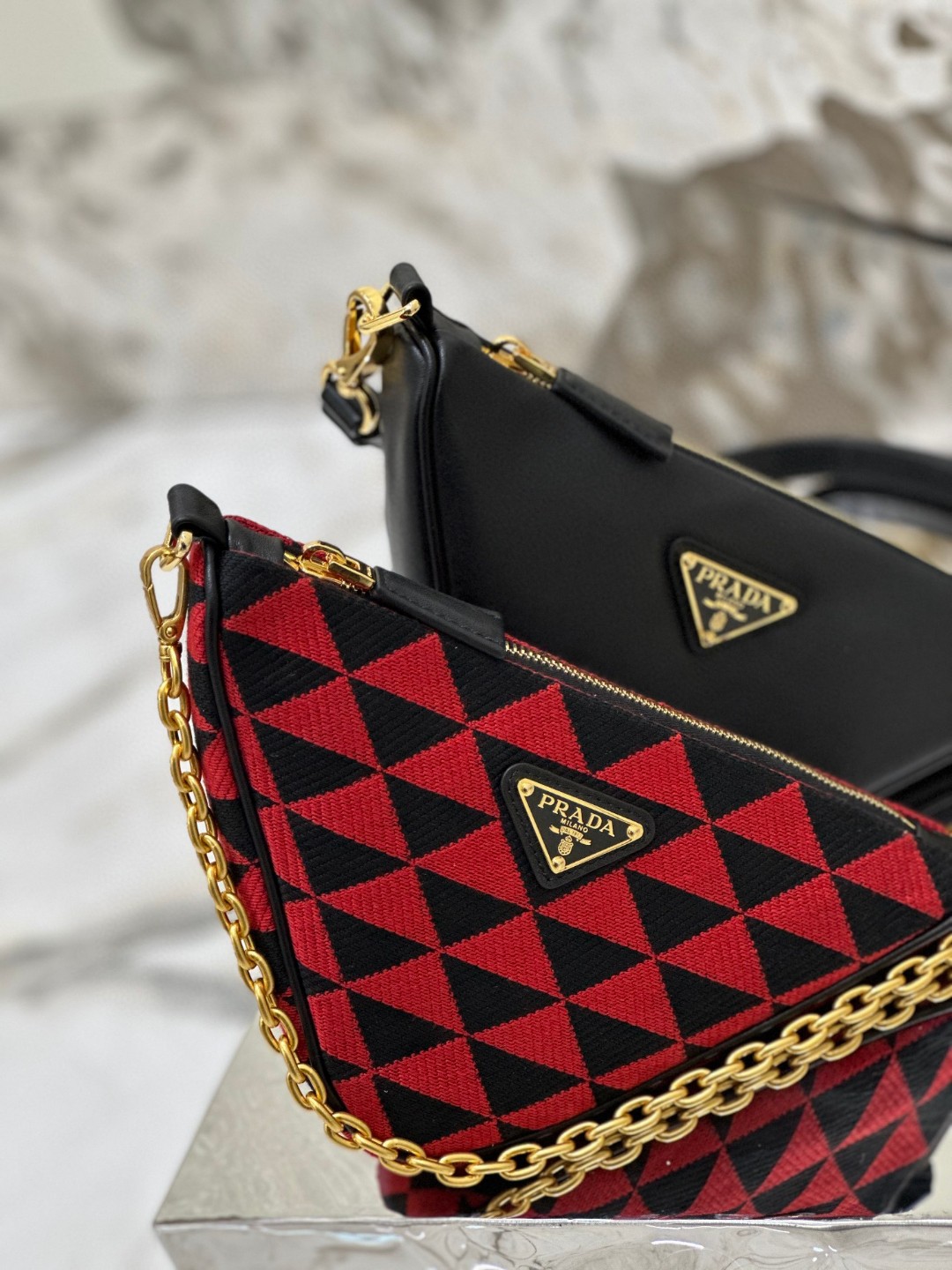 Pra*a Symbole Fabric Mini Bag Red/Beige For Women 11 in / 28 cm 1BC176_2FPN_F0V1I_V_OOO