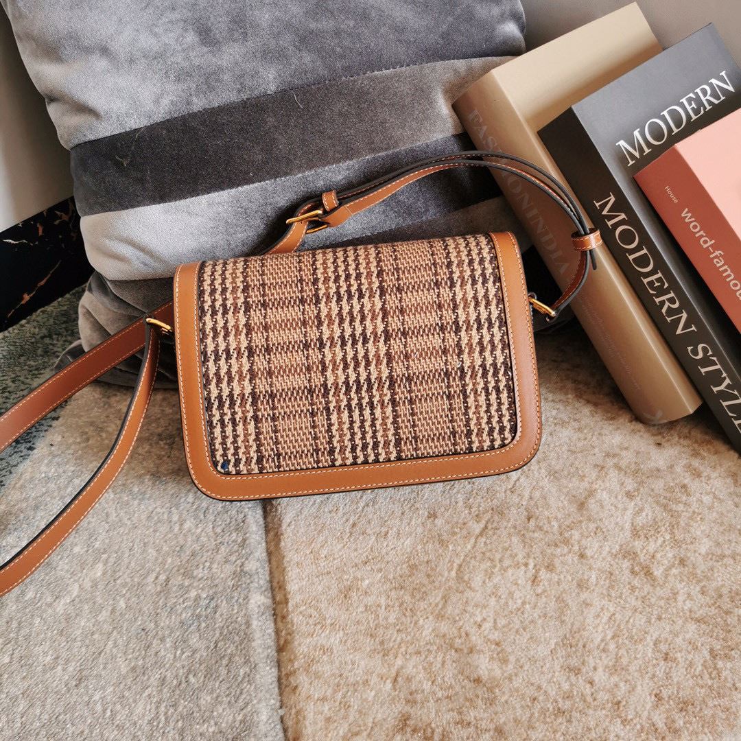 Ce1i*e Teen Triomphe Check Bag Brown For Women‎ 7in/18.5cm