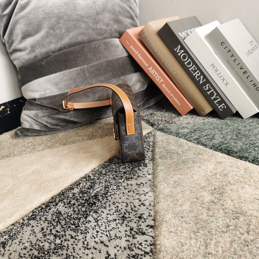 Ce1i*e Triomphe Shoulder Bag In Canvas Brown/ Light Yellow/White For Women‎ 8in/20cm 194142CUZ.04LU