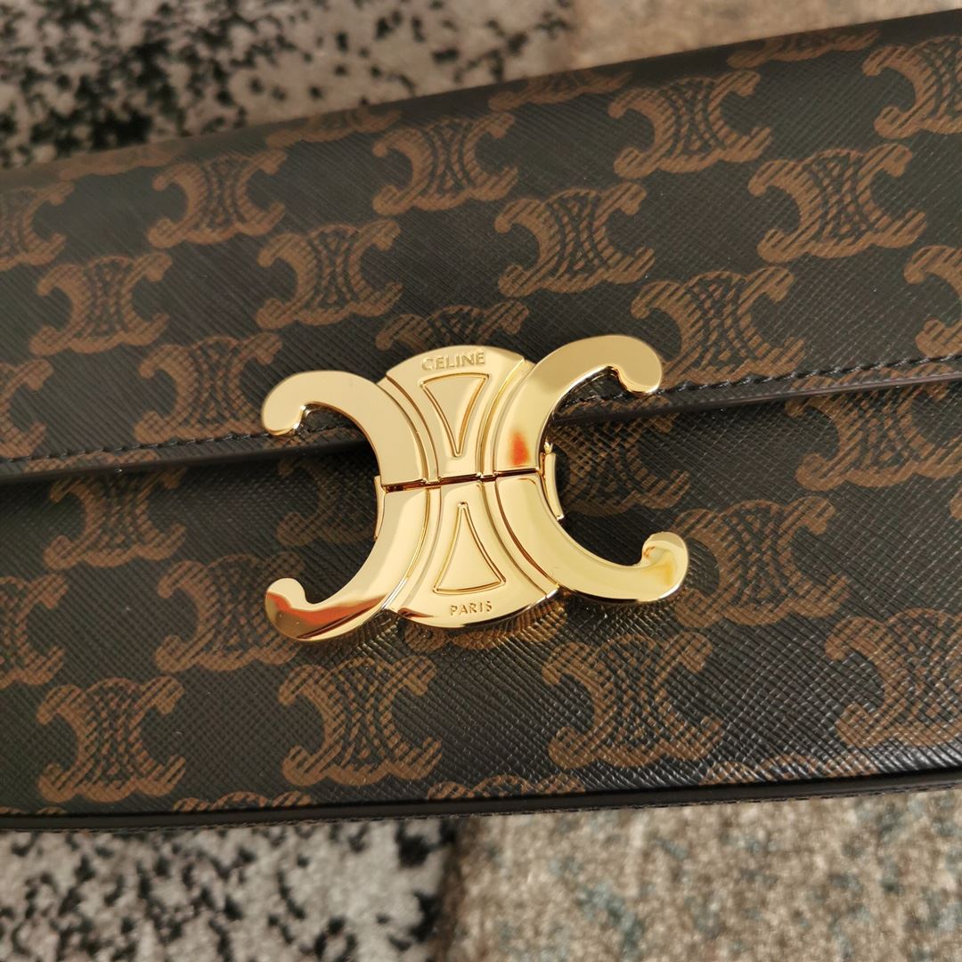 Ce1i*e Triomphe Shoulder Bag In Canvas Brown/ Light Yellow/White For Women‎ 8in/20cm 194142CUZ.04LU