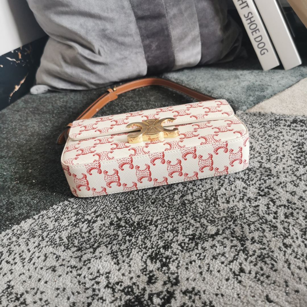 Ce1i*e Triomphe Shoulder Bag In Canvas Brown/ Light Yellow/White For Women‎ 8in/20cm 194142CUZ.04LU