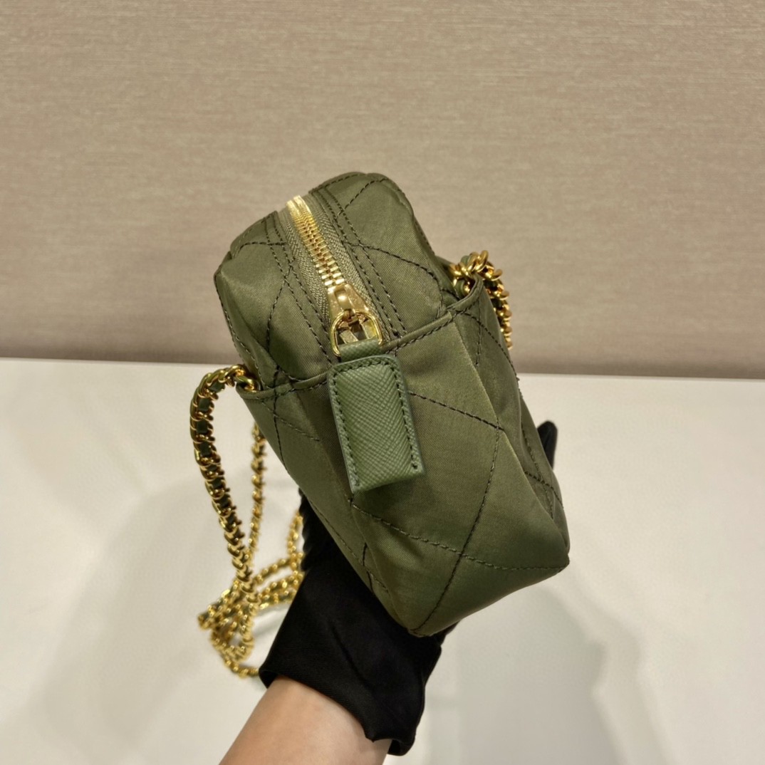 Pra*a Vintage Chain Rhombus Bag Brown/ Green Khaki For Women 7.5 in / 19 cm