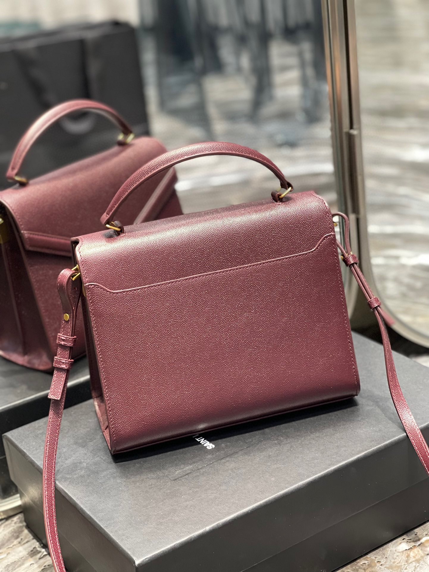 Sa1nt Lau*nt Cassandra Medium Top Handle Bag Black/Burgundy/Green/Grey/Light Yellow For Women‎ 9.6in/24.5cm 6239310SX0W2045