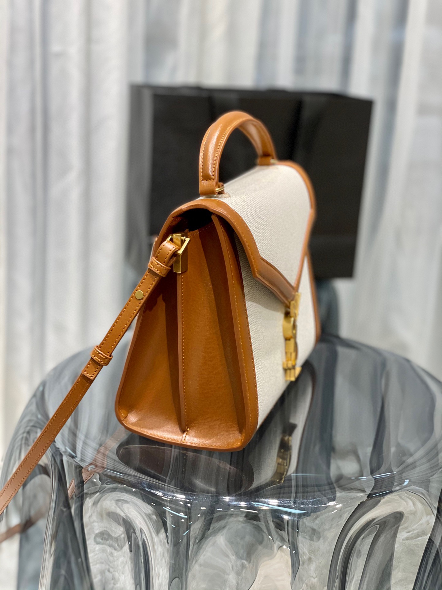 Sa1nt Lau*nt Cassandra Medium Top Handle Bag Black/Brown For Women‎ 9.6in/24.5cm 623931BOW0W1000