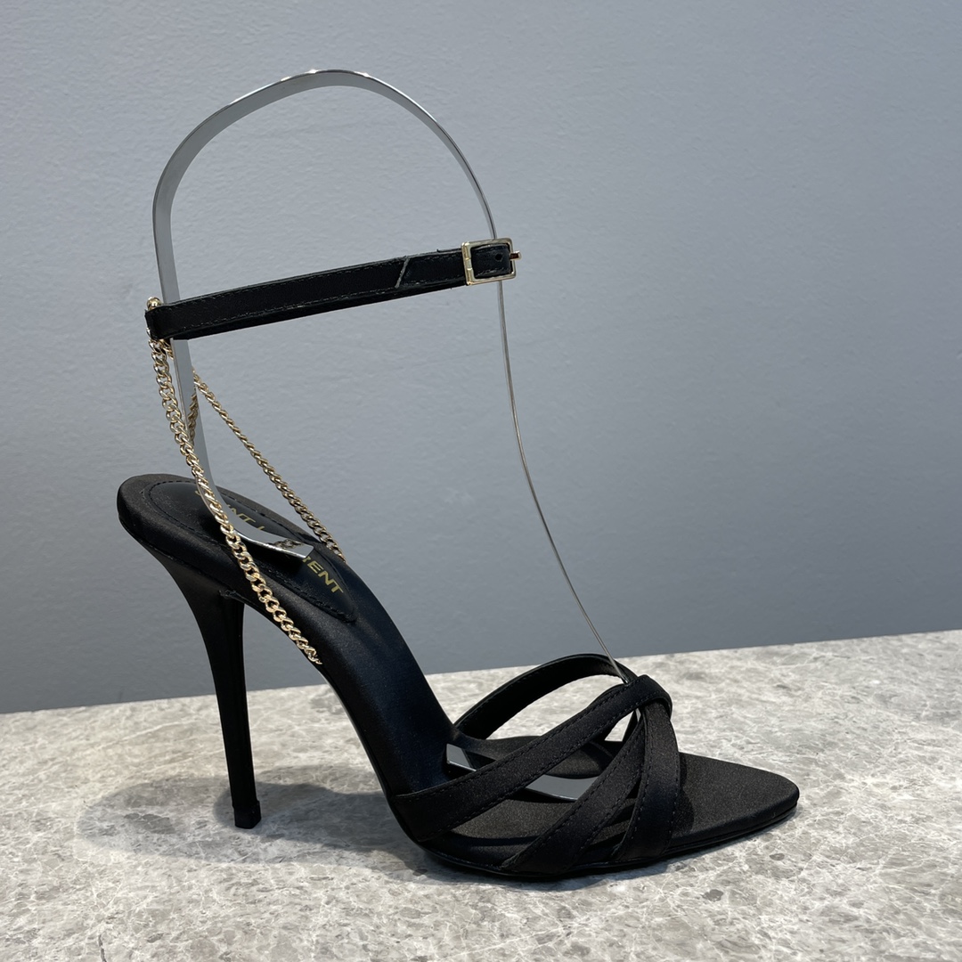 Sa1nt Lau*nt Melody Sandals In Crepe Satin Black For Women 7315611UUKK1000