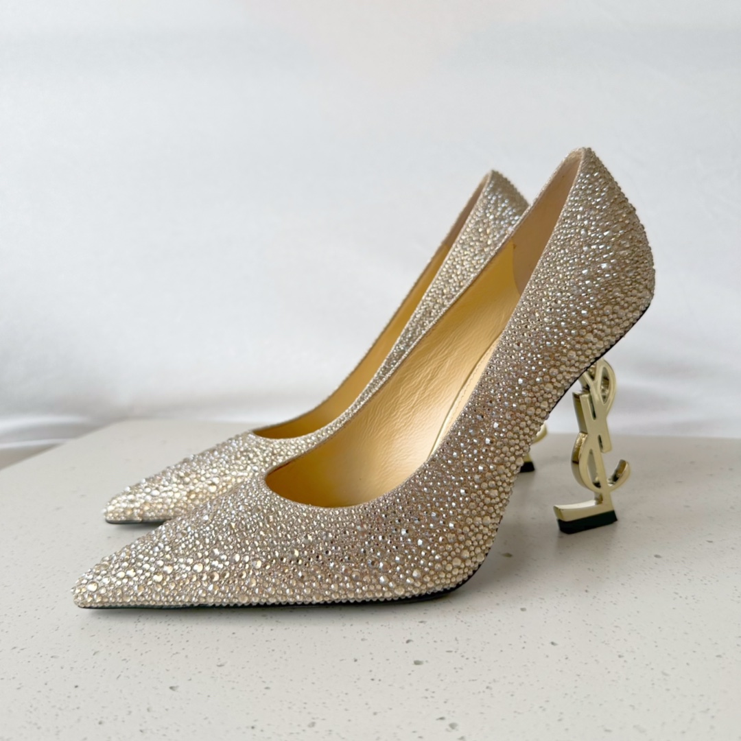 Sa1nt Lau*nt Opyum Pumps In Rhinestones Gold For Women
