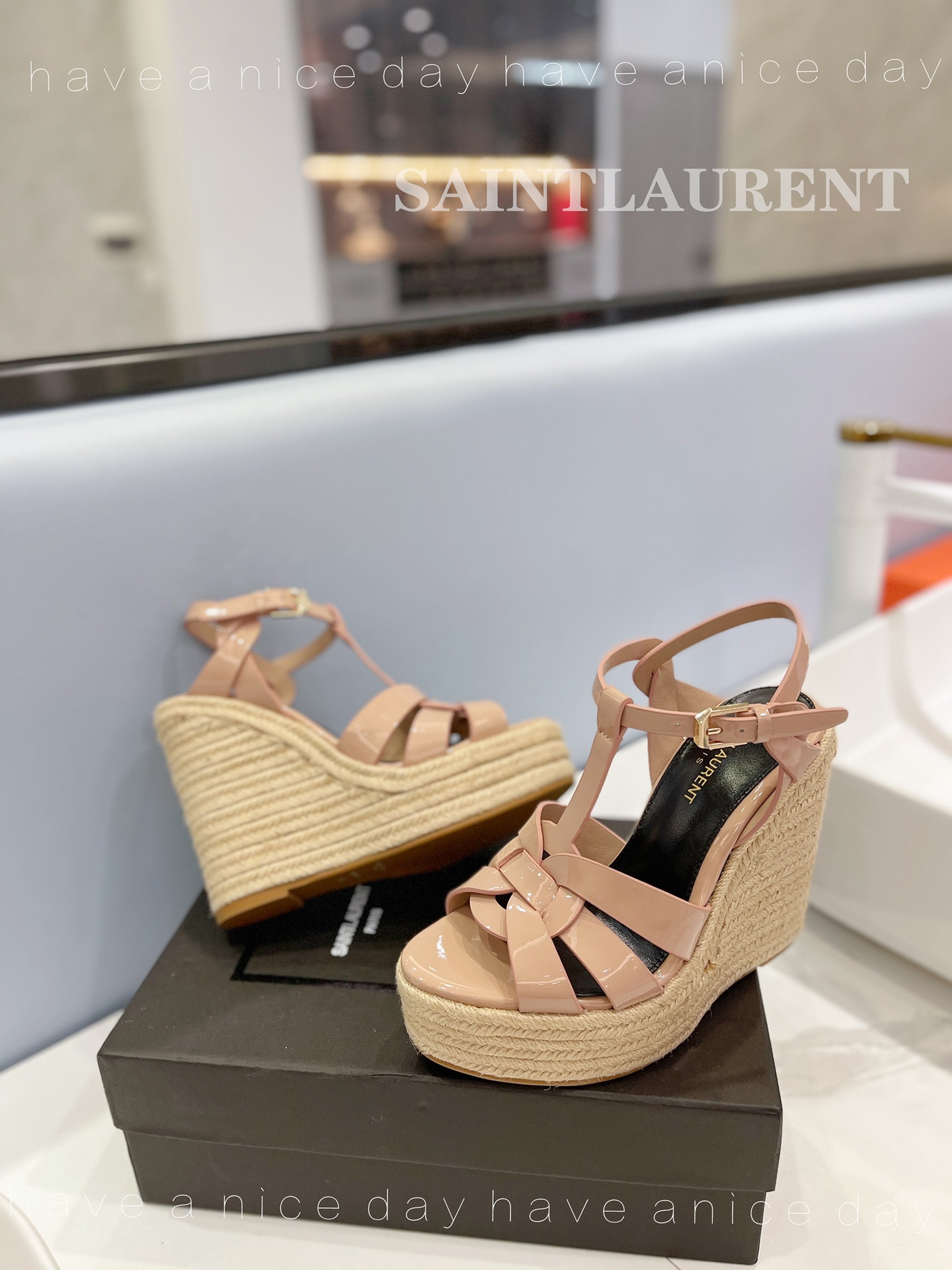 Sa1nt Lau*nt Tribute Espadrilles In Patent Beige For Women