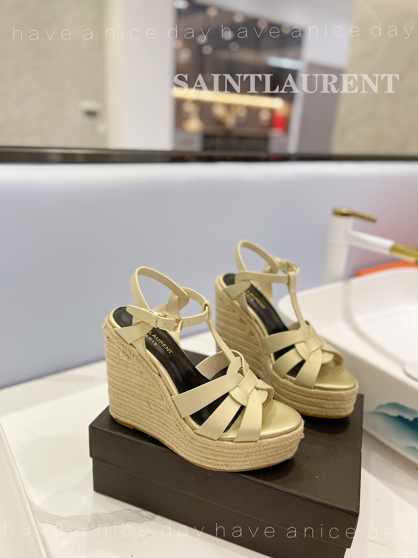 Sa1nt Lau*nt Tribute Espadrilles In Smooth Beige For Women